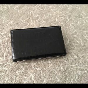 Abas Black Leather Crocodile print Clutch Wallet